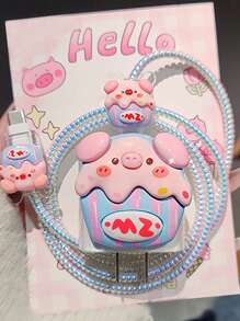 5pcs/Set Strawberry, Ice Cream Pig Charging Protector Covers, Anti-Breakage Design & Silicone Charger Head Protective Case With Storage Cord, Compatible With IPhone 18W/20W Fast Charger, Compatible With IPhone 16/15/14 Etc. Cable Protector, Charger Protector