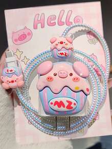 5pcs/Set Strawberry, Ice Cream Pig Charging Protector Covers, Anti-Breakage Design & Silicone Charger Head Protective Case With Storage Cord, Compatible With IPhone 18W/20W Fast Charger, Compatible With IPhone 16/15/14 Etc. Cable Protector, Charger Protector