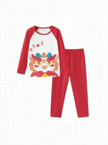 Balabala 婴儿保暖睡衣套装，男孩和女孩红色睡衣，2025 年新年款式 - 紅白色 - 查看 4