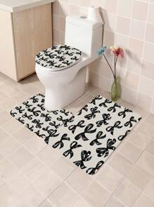 1pc/4pcs Black Bow Functional Bathroom Decor Set: Waterproof Shower Curtain With 12 Hooks, Anti-Slip Bath Mat, U-Shaped Toilet Mat, Round Toilet Lid Cover, All-Scene Bathroom Set Fall Decor Bathroom Accessories Back To School