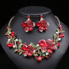 1 Bộ trang sức gồm 3 món, thiết kế hoa thanh lịch sang trọng, thích hợp cho cô dâu dự tiệc cưới - bộ trang sức - Xem 2