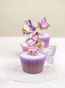 48 件蝴蝶纸杯蛋糕装饰，纸蝴蝶套装紫色彩色蛋糕装饰，彩色蝴蝶纸杯蛋糕装饰，适用于婚礼生日周年纪念花卉主题派对装饰