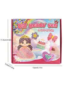 儿童 DIY 工艺品套装，包括：串珠笔、贴纸、投影画板、水钻玩具、卡通公主和动物图案、公主绘画套装、圣诞节和新年礼物 - 彩色 - 查看 3