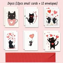 1pc/2pcs/24pcs Funny Christmas Santa Articulated Greeting Cards & Black Cat Valentine Heart Greeting Cards - Adorable Humorous Holiday Design, Comes With Envelopes, Suitable For Christmas, New Year, Valentine's Day, Anniversary, Thanksgiving And Other Occasions To Wish Family And Friends