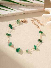 1pc Minimalist Colorful Natural Stone Beaded Bracelet & Anklet Set, Suitable For Women Beach Holiday Wear, Random Stone Color, Size & Quantity