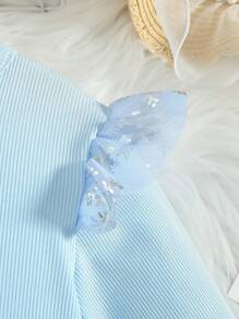 Vestido de tul de malla con contraste de copos de nieve para niña, estilo princesa del hielo, dulce - Celeste - Ver 4