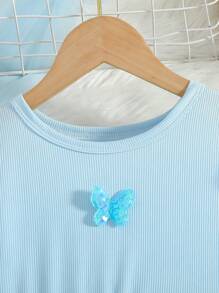 Vestido de tul de malla con contraste de copos de nieve para niña, estilo princesa del hielo, dulce - Celeste - Ver 3