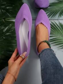 Women's Simple Pointed Toe Flats, Casual & Breathable Slip-On Shoes - Purple - View 1