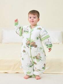 儿童天鹅绒圆点毛绒分腿睡袋 幼儿男女童卡通印花可拆卸袖子舒适睡袋 - 彩色 - 查看 30