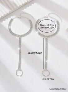 2 piezas Tobilleras de mujer con cristales para la playa, cadena de pie con 3 filas de cristales engarzados, sencilla para rave - Multicolor - Ver 7