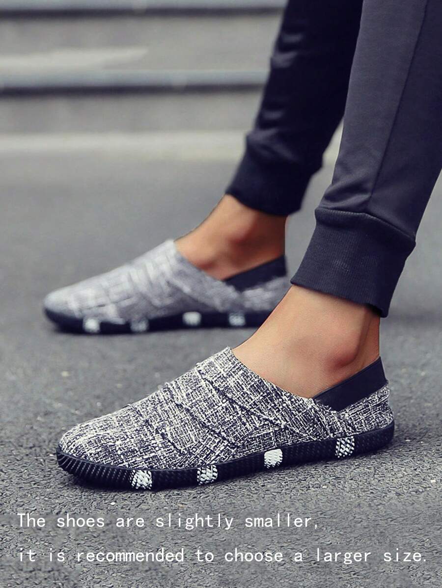 男士乐福鞋新款便士鞋一脚蹬休闲鞋懒人鞋布艺渔夫鞋平底男鞋黑色简约帆布鞋学生鞋平底船鞋商务皮鞋（尺码偏小偏窄，请订购大2码） - 黑色 - 查看 1