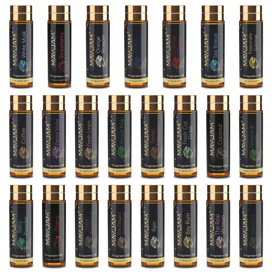 (New Fragrance) 10ml Men's Fragrance Oil And Women's Fragrance Oil MAYJAM 10ml/0.33 Fl Oz Classic Cologne Elegant Gentleman Oriental Charm True Woman Fragrance Oil Coconut Vanilla Bamboo Fresh Cut Grass Crisp Linen Coffee Strawberry, Suitable For Making Soap And Candles, Diffusers, Humidifiers, Aromatherapy - Multi Scents - View 1