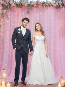 1 pieza Cortina de gasa blanca y rosa de 3 m de largo / 1,5 m de ancho con fondo de tul, cortina de gasa transparente, utilizada para fondo de escenario, fotografía al aire libre, fiesta festiva, fiesta de boda, decoración del hogar (múltiples opciones de color)