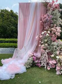 1 pieza Cortina de gasa blanca y rosa de 3 m de largo / 1,5 m de ancho con fondo de tul, cortina de gasa transparente, utilizada para fondo de escenario, fotografía al aire libre, fiesta festiva, fiesta de boda, decoración del hogar (múltiples opciones de color)