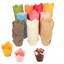 LIFETALK Solid Tulip Paper Muffin Cake Baking Cups
