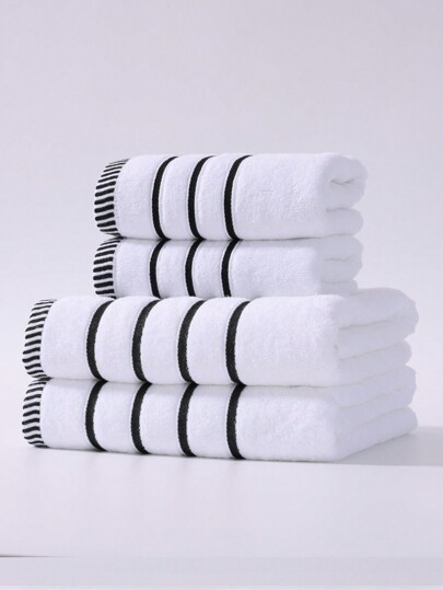1pc/2pcs Modern Minimalist Fashion Line Pattern Bamboo Fiber Lightweight Towel & Bath Towel, Non-Shedding, Highly Absorbent, Super Soft (Lightweight), Portable, Durable Bathroom Accessory, Best Gift For Partner. Towel Size: 40*75cm, Bath Towel Size: 70*140cm Shower Towels For Beauty Salon, Hotel Sports,Home Essentials, Towel, Skin Care