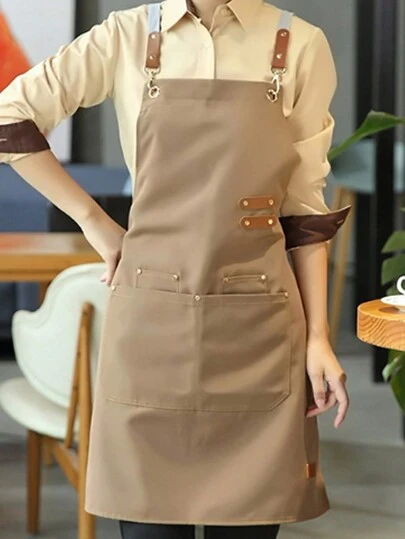 1 pieza Delantal, delantal impermeable y resistente al aceite con bolsillos, delantal universal para mujeres y hombres, para cafetería, restaurante, delantales multiusos