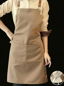 1 件围裙，带口袋的防水防油围裙，男女通用围裙，适用于咖啡吧、餐厅、多用途围裙 - 卡其色 - 查看 6