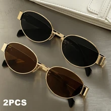2pcs Women's Metal Frame Oval Fashionable Glasses, Suitable For Daily Wear For Summer Beach Vacation,Outdoor,Travel - Multicolor - View 1