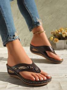 Damen Sandalen mit Keilabsatz, Plateau und Metall-Schnalle in Große Größen für den Strand