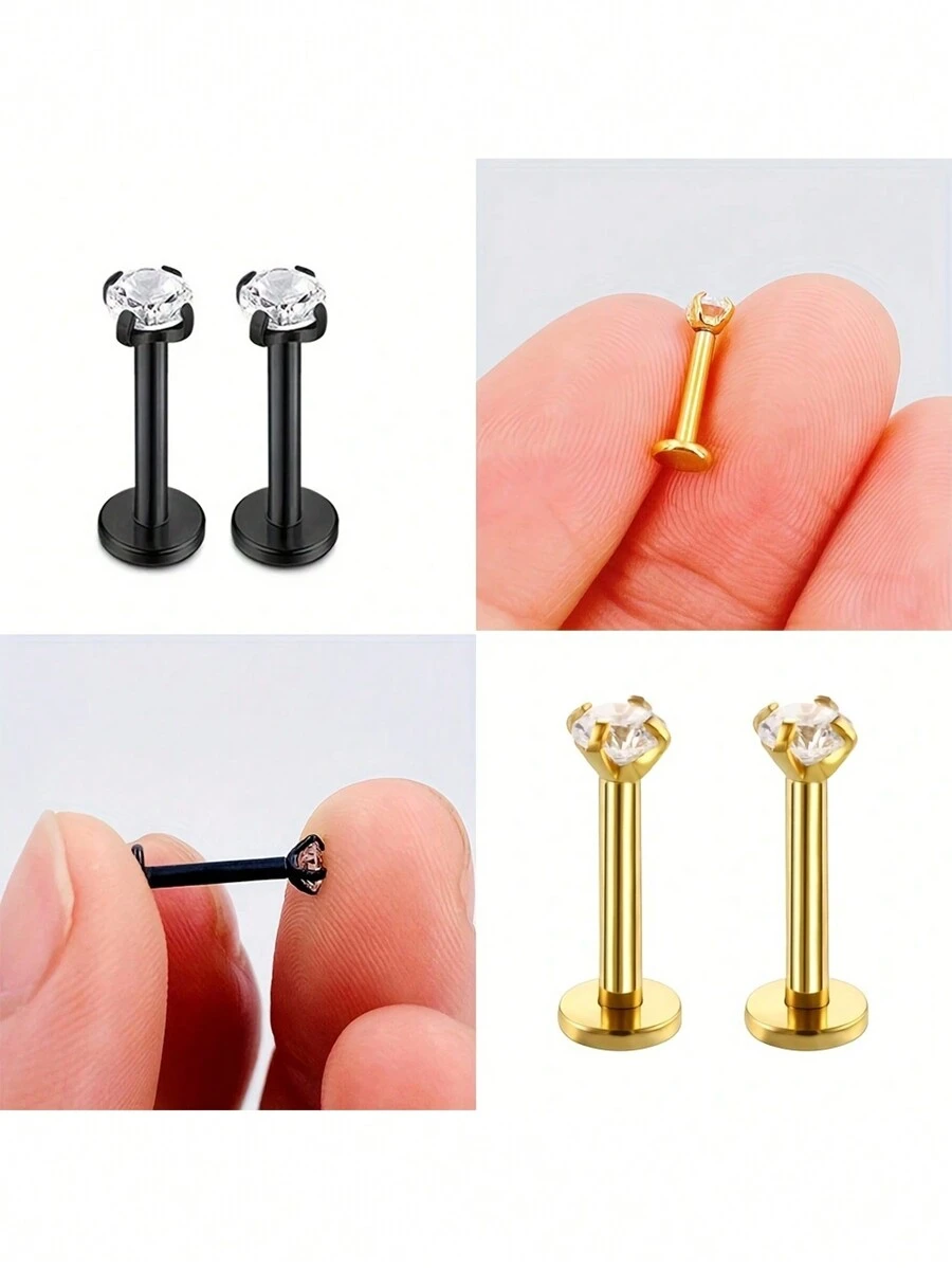 1 Pair Of 16G Stainless Steel Round Heart Five-Pointed Star Zirconia Lip Stud Nose Stud Lip Stud Monroe Lip Ring Spiral Earrings