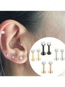 1 Pair Of 16G Stainless Steel Round Heart Five-Pointed Star Zirconia Lip Stud Nose Stud Lip Stud Monroe Lip Ring Spiral Earrings