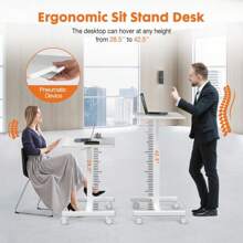 Sweet Furniture Small Mobile Rolling Standing Desk - Overbed Table, Teacher Podium With Wheels, Adjustable Work Table, Rolling Desk Laptop Computer Cart For Home, Office, Classroom - C-質樸棕 - 查看 2