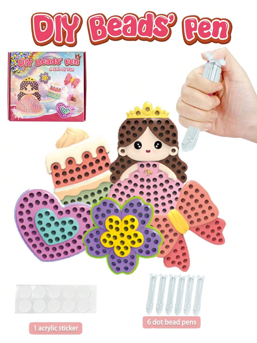 儿童 DIY 工艺品套装，包括：串珠笔、贴纸、投影画板、水钻玩具、卡通公主和动物图案、公主绘画套装、圣诞节和新年礼物
