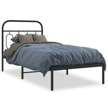 Stylish Black Bed Frame With Headboard 80x200cm Modern Design No Mattress Included - Black - View 2