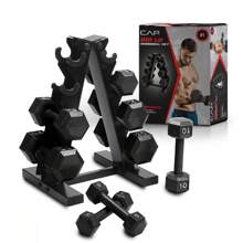 Cap Barbell 100 Lb Cast Iron Hex Dumbbell Weight Set With Rack, Black - Black - View 3