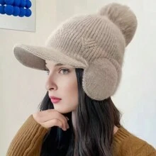 Sombreros, bufandas de punto de invierno para mujer, gorros gruesos y abrigados a prueba de viento, orejeras de punto, gorros para ciclismo - Multicolor - Ver 13