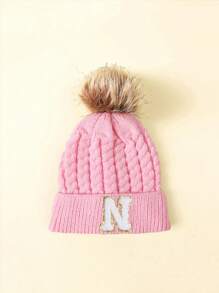 1pc Children Letter Pattern Winter Brimless Knit Beanie Hat - Pink - View 10