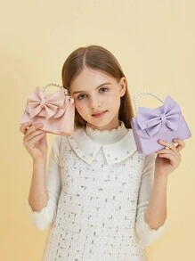 1pc Fashionable Girls Baby Pearl Decor One Shoulder Diagonal Handbag Mini Princess Purse - A - View 2