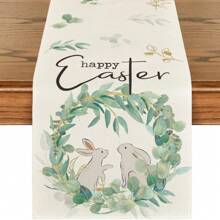 Guirlanda Folha Verde Azul Rosa Coelho Cenoura Coelho Feliz Páscoa Caminho de Mesa, Feliz Páscoa Ovo Coelho Toalha de Mesa, Primavera Verão Sazonal Cozinha Restaurante Decoração Festiva Fazenda Casa Festa