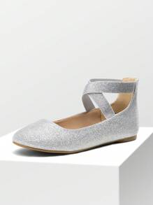 Women Flats Shoes Elastic Crossover Ankle Straps Ultra Soft Comfortable Dress Casual Elegant Style Party Dancing Ballet Flats - 銀色 - 查看 6