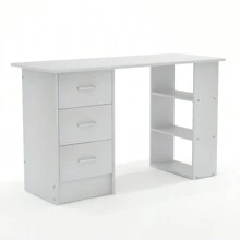 47.24" Vanity Desk With 3 Drawers,3 Open Storage Shelves, Simple Makeup Vanity Table,Modern Dressing Table For Bedroom,Dressing Room,Dresser For Bedroom,Bedroom Furniture,White/Black - 白色 - 查看 9