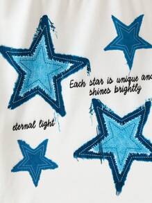 2pcs Girls 8-12 Years Casual Short Sleeve T-Shirt + Denim Skirt Set, Summer