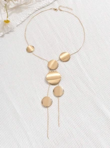 1 件女士长款时尚镂空几何圆盘链项链，优雅 - 金色 - 查看 5