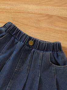 2pcs Girls 8-12 Years Casual Short Sleeve T-Shirt + Denim Skirt Set, Summer