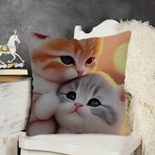 MEMNUN 1pc, Chic Cute Adorable Big-Eyed Cat Pattern Pillowcase 17.7x17.7inches - Soft, Cozy And Cuddly Home Decor Accent - Animal Theme Couple Lovers Pillow Cover For Bedroom, Holiday Decoration, And Architectural Collectible Accessory (Pillow Core Not Included) Gifts Birthday Graduation