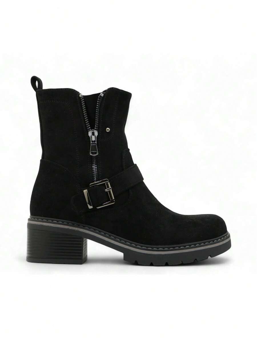 Vintage Distressed Suede Zipper Western Cowboy Ankle Boots - Noir - View 1