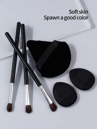 6 piezas Juego de brochas de maquillaje suaves - Sombra de ojos hecha a mano, cejas, brochas de difuminado y borla de polvo de doble cara con ventilador y mini cojín de aire, juego de brochas, juego de brochas de maquillaje, juego de maquillaje completo, juego de brochas de maquillaje, kit de maquillaje completo, juego de brochas, juego de brochas de maquillaje, juego de regalo de maquillaje, set