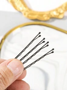 100pcs Plain Black Wavy Clips, Suitable For Daily Hairstyling And Events, Hair Slide - Black - View 5