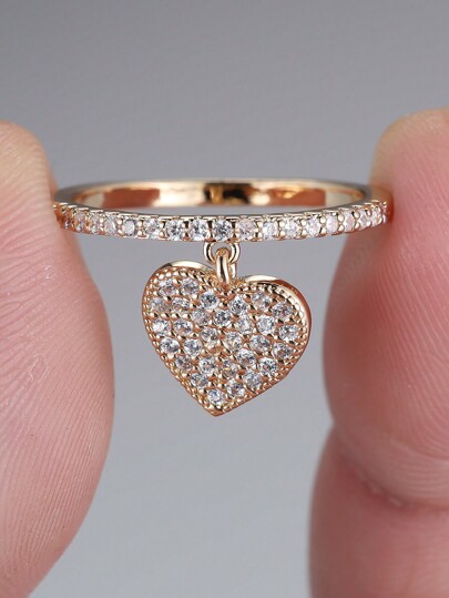 1 Peça Anel de Cobre com Design de Coração Criativo e Cubic Zirconia, Acessório Brilhante Adequado para Ano Novo, Dia dos Namorados, Festas, Uso Diário