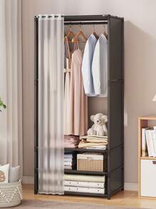 1pc Multi-Tier Simple Wardrobe Storage Cabinet, Home Bedroom Dust-Proof Storage Cabinet, Multi-Functional Storage Cabinet For Office, Dorm, Classroom, Floor-Standing Clothing Storage Rack, Valentine's Day - Black - View 9