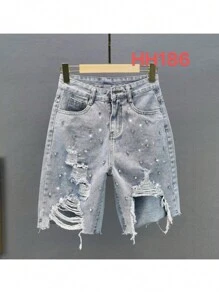 Women's Glitter Denim Bermude Shorts - Light Wash - View 1