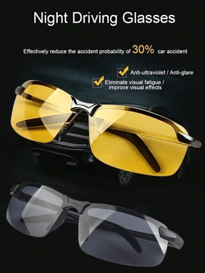 1pc Driving Night Vision Glasses For Men Women Drivers Glasses Semi Rimless Eyeglasses Goggles Beach Accessories Glasses Shades Looks Street Style And Suit For Sweater Jacket Sweatshirt Hoodie Leather Pants And Cargo Pants