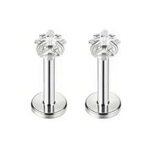 1 Pair Of 16G Stainless Steel Round Heart Five-Pointed Star Zirconia Lip Stud Nose Stud Lip Stud Monroe Lip Ring Spiral Earrings