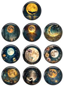 10pcs 12mm/20mm/25mm Beauty Moon And Floral Art Paintings 10pcs Mixed Round Photo Glass Cabochon Demo Flat Back Making Findings