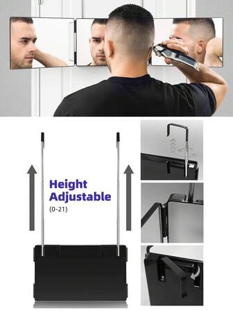 1个360°三折镜，方便理发和造型 - 多功能三面梳妆镜，男女皆宜 - 非常适合化妆、美发、黑色、化妆品、便宜、房间装饰、梳妆台、旅行、卧室、化妆配件、镜子、梳妆镜、便宜、圣诞礼物、化妆品、化妆工具、便宜货、礼物、女士礼物、圣诞礼物